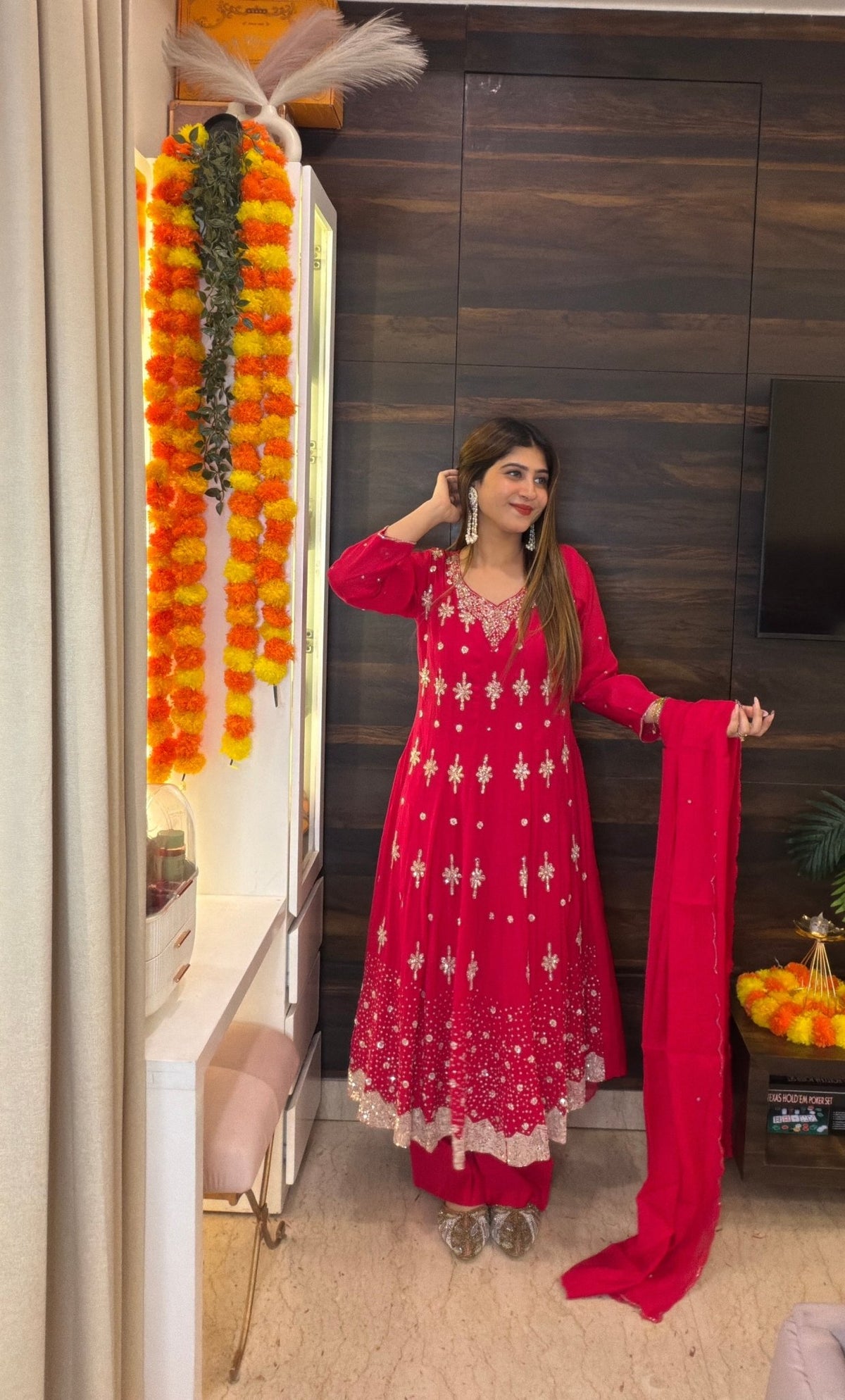 Rani Pink Embroidered Anarkali Suit Set - Vibes and Petals
