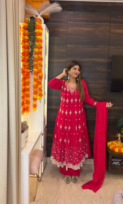 Rani Pink Embroidered Anarkali Suit Set - Vibes and Petals