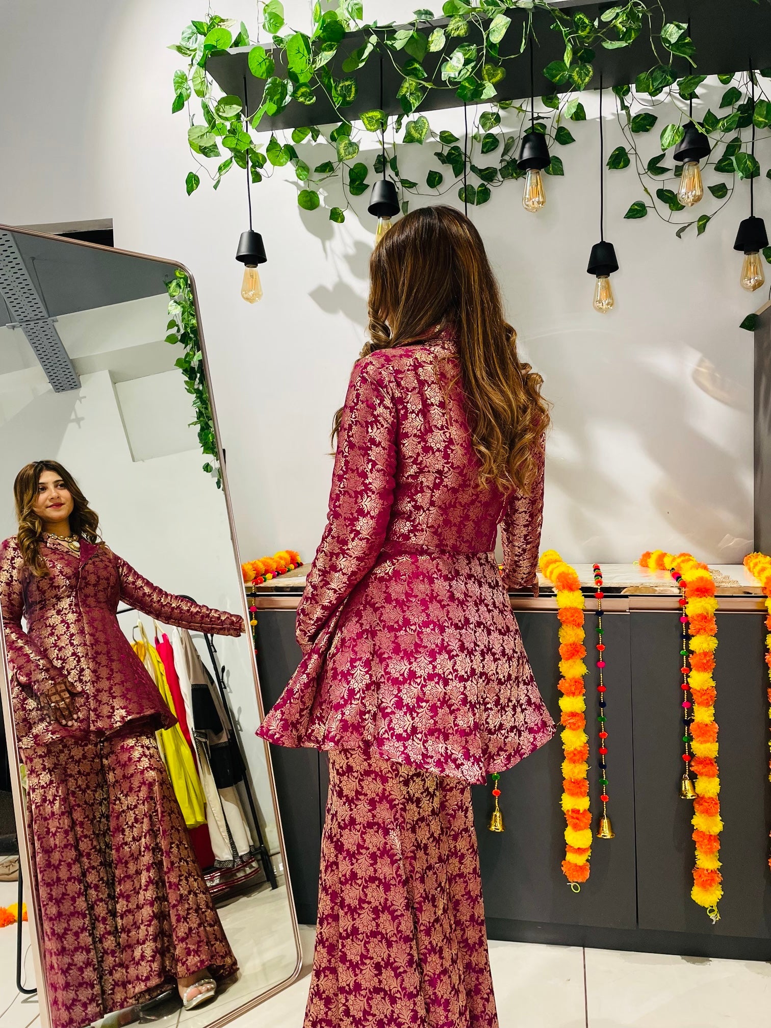 Royal Maroon Brocade Peplum Sharara Set – Festive & Wedding Wear for Women - Vibes and Petals