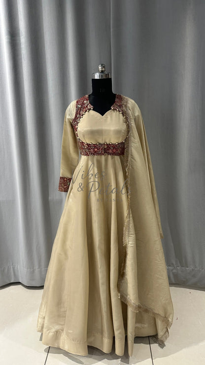 Rust Flared Anarkali with Embroidered Yoke - More New Color Options Available Now - Vibes and Petals