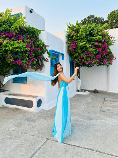"Santorini" Two - Tone Georgette Maxi – The Viral Flow Dress) - Vibes and Petals