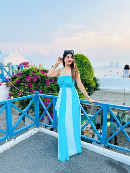 "Santorini" Two - Tone Georgette Maxi – The Viral Flow Dress) - Vibes and Petals