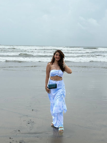 Sky Blue Tie - Dye Co - ord Set for Women | Beachwear & Resort Outfit - Vibes and Petals
