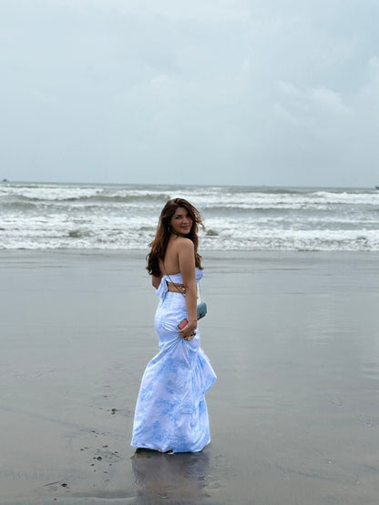 Sky Blue Tie - Dye Co - ord Set for Women | Beachwear & Resort Outfit - Vibes and Petals