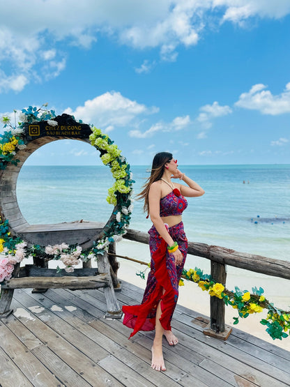 The "Island Muse" Two - Piece Ruffle Sarong Set – Sunset Mandala - Vibes and Petals