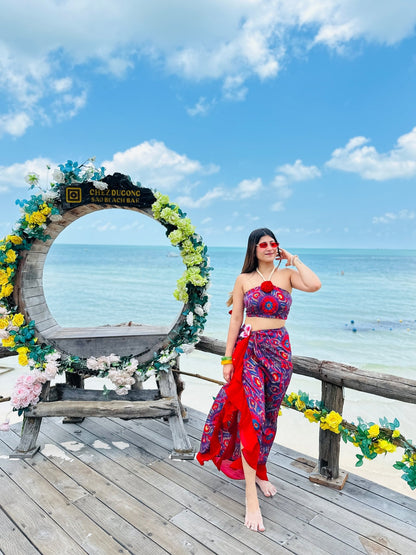The "Island Muse" Two - Piece Ruffle Sarong Set – Sunset Mandala - Vibes and Petals
