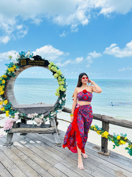 The "Island Muse" Two - Piece Ruffle Sarong Set – Sunset Mandala - Vibes and Petals