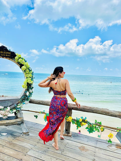 The "Island Muse" Two - Piece Ruffle Sarong Set – Sunset Mandala - Vibes and Petals