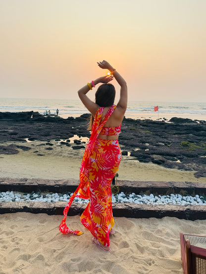 Tropical Sunset Resort Co-ord Set with Dupatta - Vibes and Petals