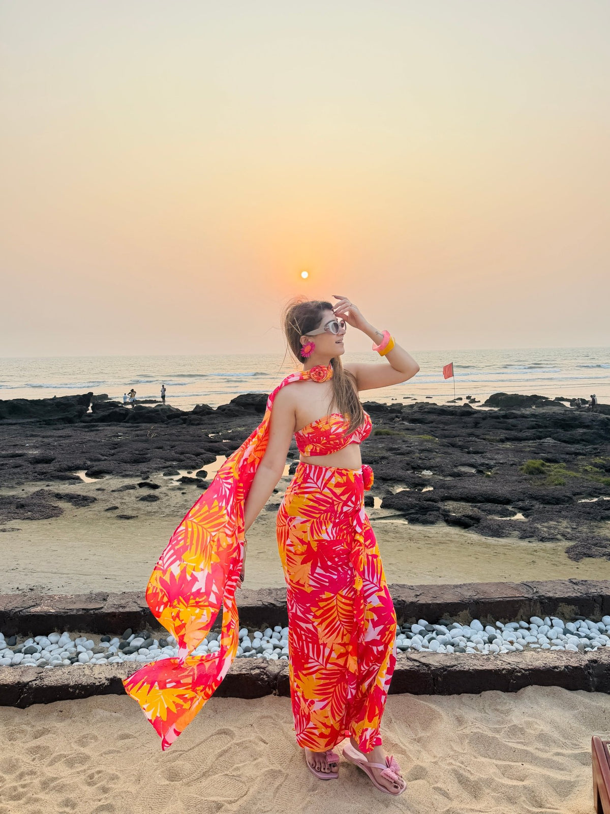 Tropical Sunset Resort Co-ord Set with Dupatta - Vibes and Petals