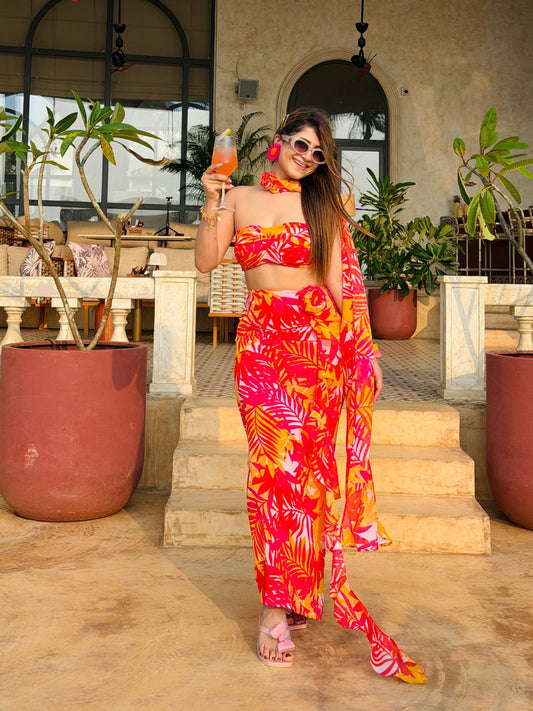 Tropical Sunset Resort Co-ord Set with Dupatta - Vibes and Petals