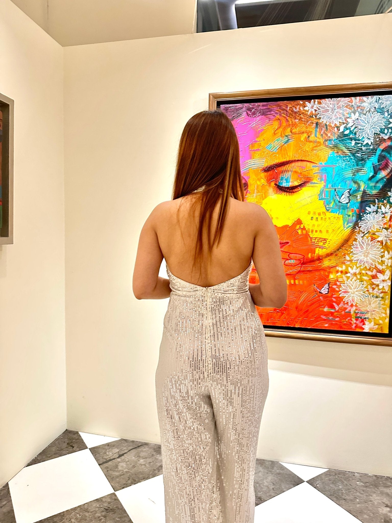 White Sequin Halter Jumpsuit for Women | Party & Evening Wear Outfit - Vibes and Petals