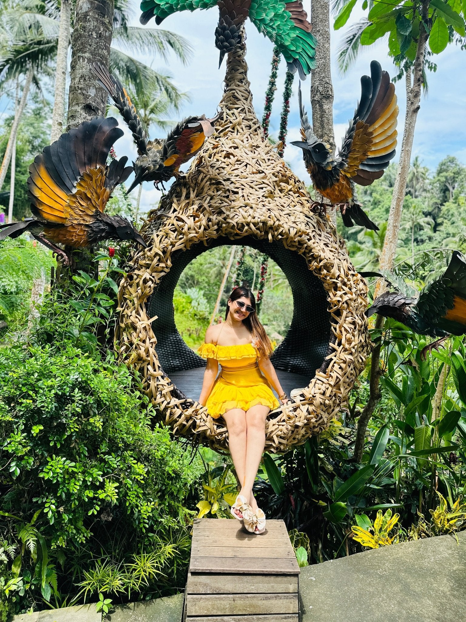 Yellow Frill Summer Vacation Dress | Off - Shoulder Crop Top & Tiered Mini Skirt - Vibes and Petals
